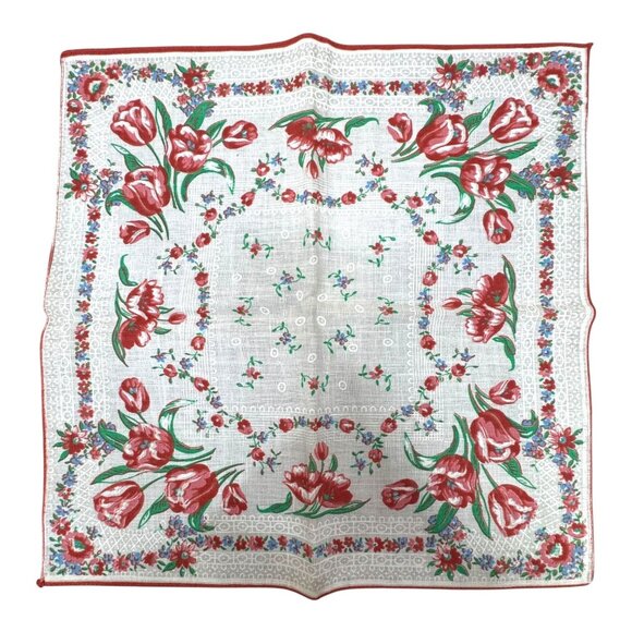 Vintage New Old Stock Blue Red Floral Handkerchiefs Lot 3 Elegant Nostalgia Set - Picture 5 of 8